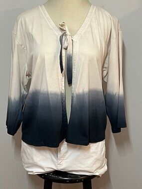 LOGO by Lori Goldstein Ombre Tie-Front Cotton Jacket in Cream and Navy